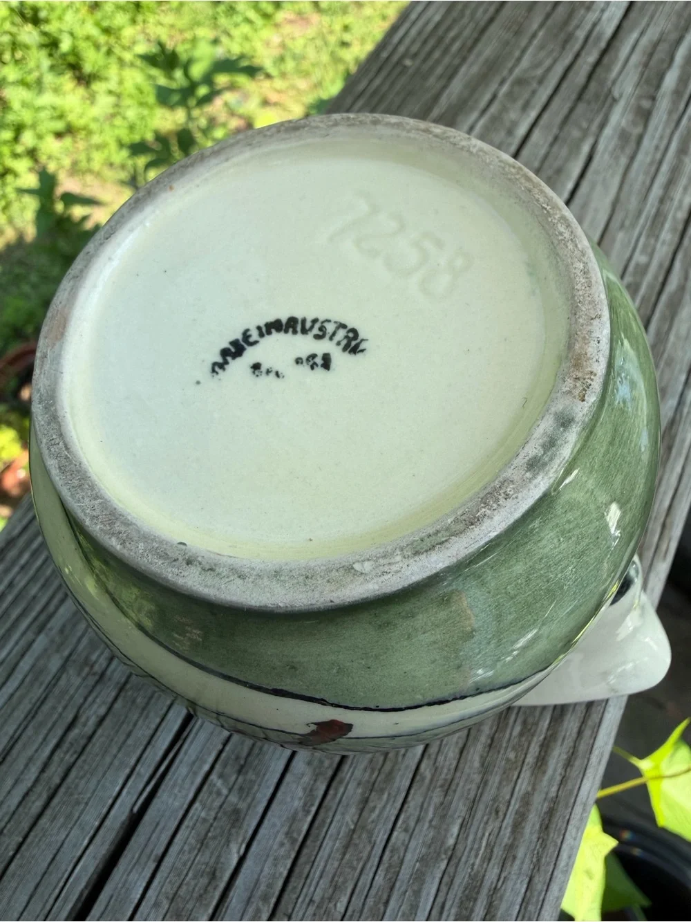 Made in Austria Creamer Woman Chasing Rooster 7258 Sage green And Cream